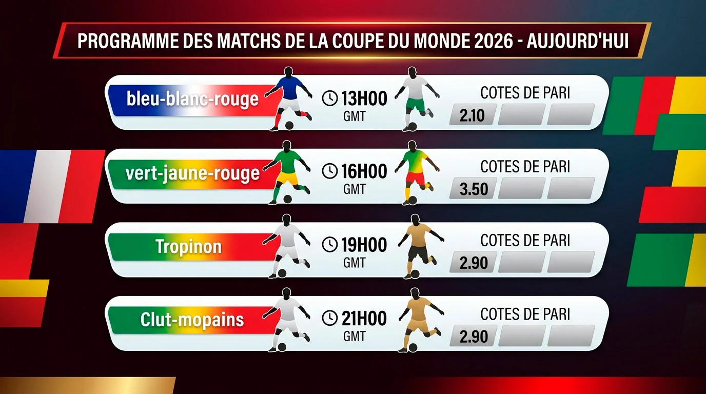 Programme des quatre matches du 22 juin au Mondial 2026 avec les affiches et les cotes du jour