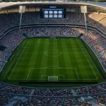 Tableau des 12 groupes de la Coupe du Monde 2026 sur fond de stade de football