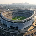Vue aérienne du MetLife Stadium à East Rutherford, lieu de la finale de la Coupe du Monde 2026